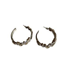 Vintage Silver & Gold-Tone Hoop Earrings With Intricate Wire Wrap Design